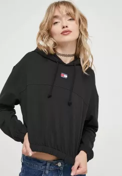 Tommy Jeans bluza femei, culoarea negru, cu gluga, neted imagine