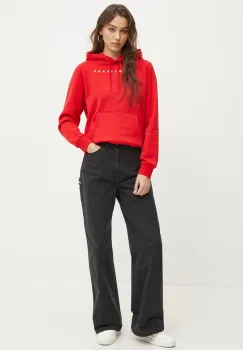 Tommy Jeans bluza femei, culoarea rosu, cu gluga, cu imprimeu, DW0DW17324 imagine