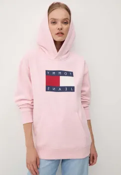 Tommy Jeans bluza femei, culoarea roz, cu gluga, cu imprimeu, DW0DW19047 imagine