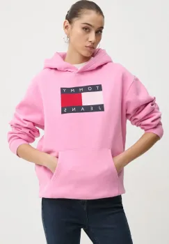 Tommy Jeans bluza femei, culoarea roz, cu gluga, cu imprimeu, DW0DW19407 imagine