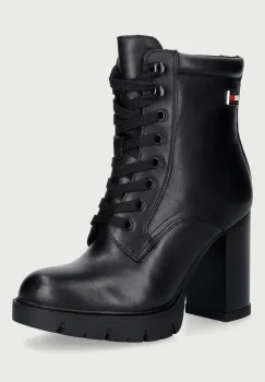 Tommy Jeans  botine cu toc inalt pentru femei din piele TJW LACE UP HIGH HEEL BOOTS imagine