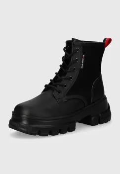 Tommy Jeans botine TJW CHUNKY LACE UP BOOT MIX MAT femei, culoarea negru, cu platforma, EN0EN02554 imagine