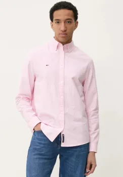 Tommy Jeans camasa barbati, culoarea roz, cu guler clasic, regular, DM0DM20667 imagine