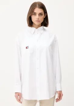 Tommy Jeans camasa culoarea alb, cu guler clasic, relaxed, DW0DW20988 imagine