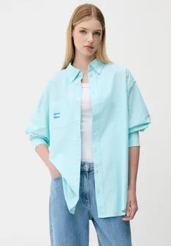 Tommy Jeans camasa culoarea turcoaz, cu guler clasic, relaxed, DW0DW20988 imagine