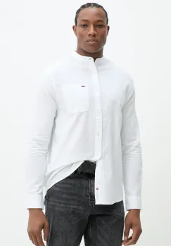 Tommy Jeans camasa din amestec de in barbati, culoarea alb, regular, DM0DM20876 imagine