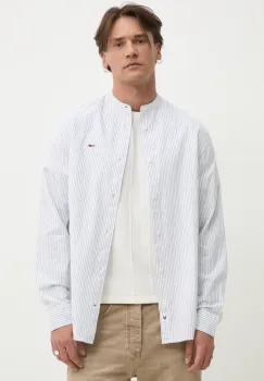 Tommy Jeans camasa din amestec de in culoarea alb, cu guler stand-up, regular, DM0DM20893 imagine