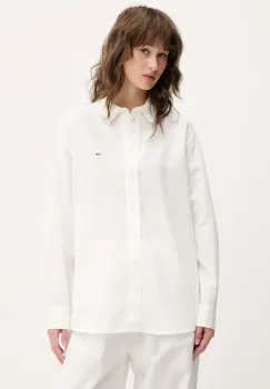 Tommy Jeans camasa din amestec de in culoarea bej, cu guler clasic, regular, DW0DW20292 imagine