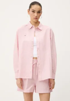 Tommy Jeans camasa din amestec de in culoarea roz, cu guler clasic, regular, DW0DW20292 imagine