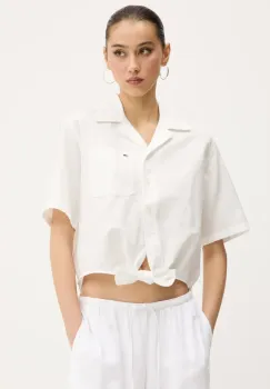 Tommy Jeans camasa din amestec de in femei, culoarea alb, cu guler clasic, relaxed, DW0DW20286 imagine