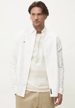 Tommy Jeans camasa din bumbac barbati, culoarea alb, cu guler button-down, regular, DM0DM21298 imagine
