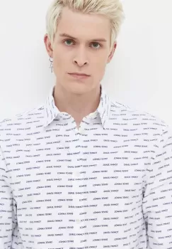 Tommy Jeans camasa din bumbac barbati, culoarea alb, cu guler clasic, regular imagine