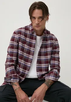 Tommy Jeans camasa din bumbac barbati, culoarea bordo, cu guler clasic, regular, DM0DM19648 imagine