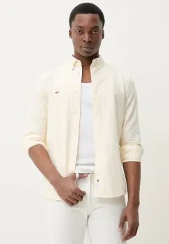 Tommy Jeans camasa din bumbac barbati, culoarea galben, cu guler button-down, slim, DM0DM20668 imagine