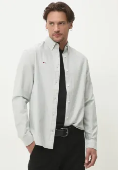 Tommy Jeans camasa din bumbac barbati, culoarea gri, cu guler button-down, regular, DM0DM21298 imagine