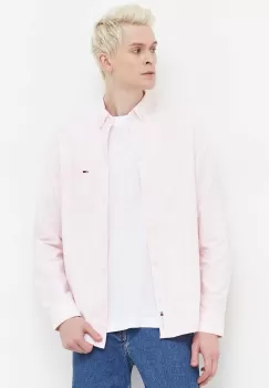 Tommy Jeans camasa din bumbac barbati, culoarea roz, cu guler button-down, regular imagine