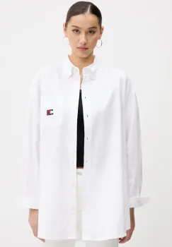 Tommy Jeans camasa din bumbac culoarea alb, cu guler clasic, relaxed, DW0DW20289 imagine