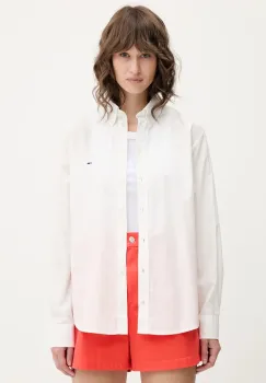 Tommy Jeans camasa din bumbac culoarea alb, cu guler clasic, relaxed, DW0DW20290 imagine
