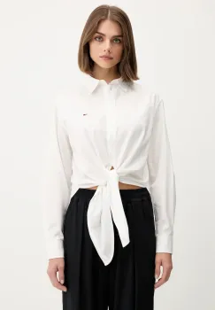Tommy Jeans camasa din bumbac culoarea alb, cu guler clasic, relaxed, DW0DW20990 imagine