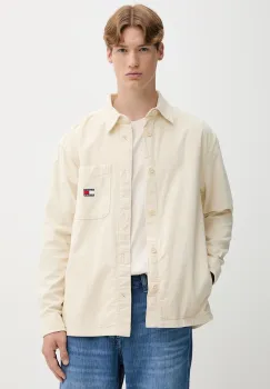 Tommy Jeans camasa din bumbac culoarea bej, cu guler clasic, regular, DM0DM21698 imagine