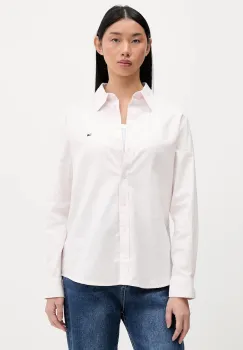 Tommy Jeans camasa din bumbac culoarea bej, cu guler clasic, regular, DW0DW19890 imagine