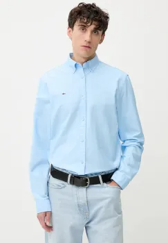 Tommy Jeans camasa din bumbac culoarea gri, cu guler button-down, regular, DM0DM21298 imagine