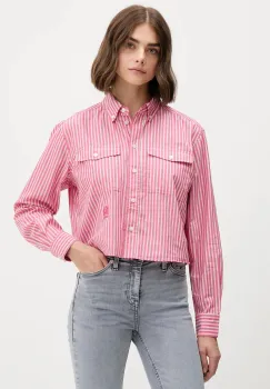 Tommy Jeans camasa din bumbac culoarea rosu, cu guler clasic, relaxed, DW0DW21453 imagine