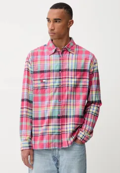Tommy Jeans camasa din bumbac culoarea roz, cu guler clasic, relaxed, DM0DM22020 imagine