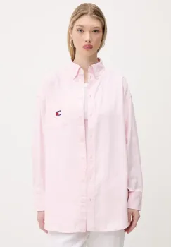 Tommy Jeans camasa din bumbac culoarea roz, cu guler clasic, relaxed, DW0DW20289 imagine