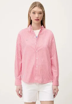 Tommy Jeans camasa din bumbac culoarea roz, cu guler clasic, relaxed, DW0DW20290 imagine