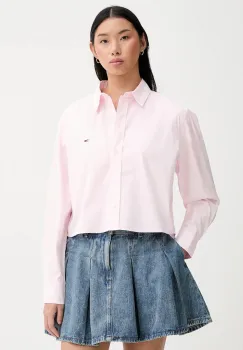 Tommy Jeans camasa din bumbac culoarea roz, cu guler clasic, relaxed, DW0DW22078 imagine