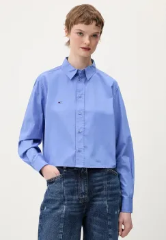 Tommy Jeans camasa din bumbac culoarea violet, cu guler clasic, relaxed, DW0DW22078 imagine