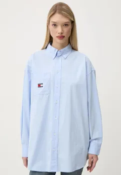 Tommy Jeans camasa din bumbac femei, cu guler clasic, relaxed, DW0DW19357 imagine