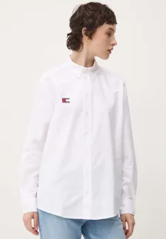 Tommy Jeans camasa din bumbac femei, culoarea alb, cu guler clasic, regular, DW0DW19709 imagine