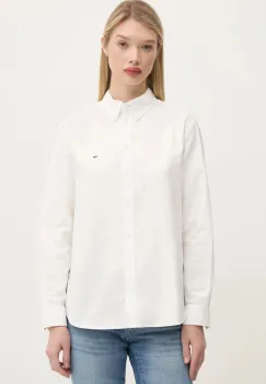 Tommy Jeans camasa din bumbac femei, culoarea bej, cu guler clasic, regular, DW0DW19890 imagine