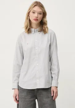 Tommy Jeans camasa din bumbac femei, culoarea gri, cu guler clasic, regular, DW0DW19890 imagine