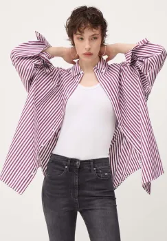 Tommy Jeans camasa din bumbac femei, culoarea violet, cu guler clasic, relaxed, DW0DW19236 imagine