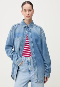 Tommy Jeans camasa din denim femei, cu guler clasic, relaxed, DW0DW19855 imagine
