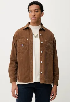 Tommy Jeans camasa din velur culoarea maro, cu guler clasic, relaxed, DM0DM22016 imagine