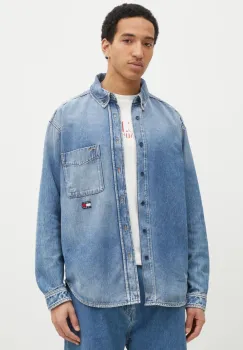 Tommy Jeans camasa jeans barbati, cu guler button-down, relaxed, DM0DM20650 imagine