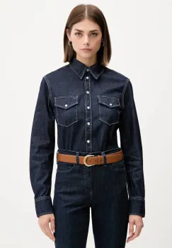 Tommy Jeans camasa jeans culoarea bleumarin, cu guler clasic, regular, DW0DW21653 imagine