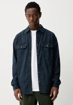 Tommy Jeans camasa jeans culoarea bleumarin, cu guler clasic, relaxed, DM0DM22122 imagine