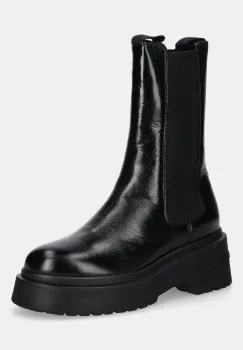 Tommy Jeans cizme de piele CHUNKY SHINY LEATHER CHELSEA culoarea negru, cu toc plat, EN0EN02888 imagine