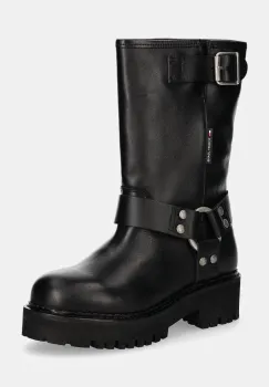 Tommy Jeans cizme de piele TJW URBAN BIKER BOOT LEATHER femei, culoarea negru, cu platforma, EN0EN02728 imagine