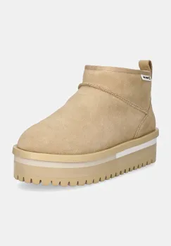 Tommy Jeans cizme de zapada din piele intoarsa TJW SUEDE FLATFORM BOOT WL culoarea bej, EN0EN02599 imagine