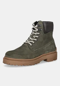 Tommy Jeans cizme inalte din piele TJM LACE UP BOOT SUEDE culoarea verde, EM0EM01642 imagine