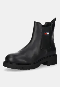 Tommy Jeans cizme TJW CHELSEA LEATHER BOOT culoarea negru, cu toc plat, EN0EN02825 imagine