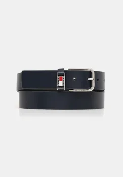 Tommy Jeans curea de piele culoarea bleumarin, AM0AM13414 imagine