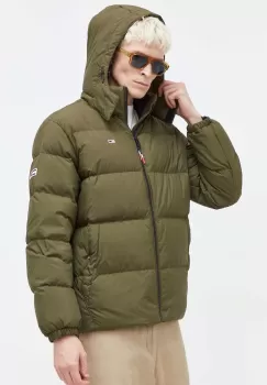 Tommy Jeans geaca de puf barbati, culoarea verde, de iarna imagine