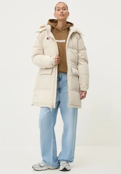 Tommy Jeans geaca de puf femei, culoarea bej, de iarna, DW0DW18821 imagine